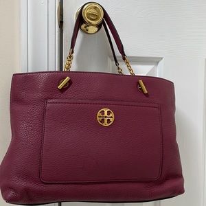 Tory Burch Chelsea Satchel Imperial Garnet SEE PICS